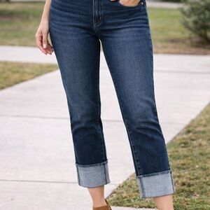 J.Jill High Rise Straight Leg Jeans Women’s Size 14 Dark Wash Cuffed